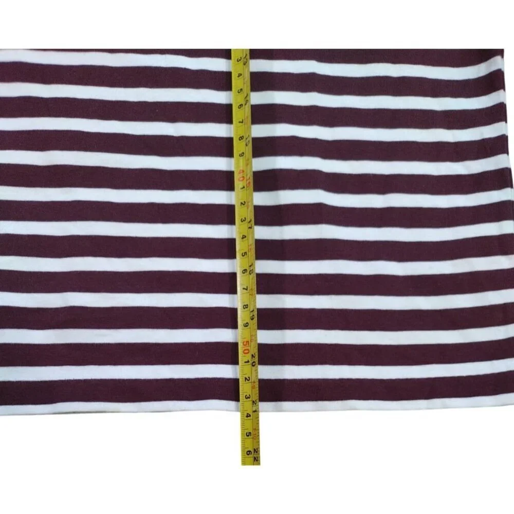 J.Crew Striped Ruffle Sleeve Relaxed Fit Top Women XS Burgundy White Cotton.